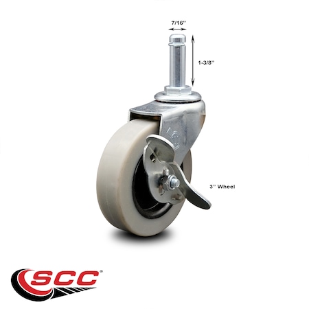 Service Caster 3 Inch Thermoplastic Rubber Wheel 1-3/8 Grip Ring Stem Caster with Brake SCC SCC-GR05S310-TPRS-SLB-716138